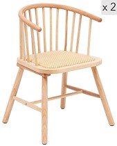 Zestaw 2 krzeseł z litego drewna i naturalnego rattanu