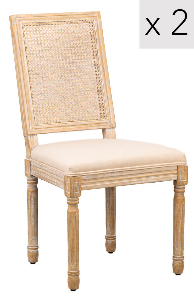 Zestaw 2 krzeseł drewno/plecionka beż tkanina, 316112