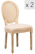 Zestaw 2 krzeseł drewno/plecionka beż tkanina