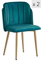Zestaw 2 krzeseł metalowych w drewno/tkanina, kacz. błękit