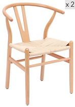 Zestaw 2 krzeseł z litego drewna i naturalnej liny