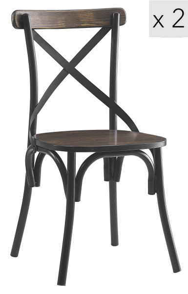 Zestaw 2 przemysłowych krzeseł z metalu i jesionu szarego, 316413