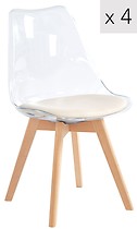 Zestaw 4 krzeseł drewnianych z przezroczystym siedziskiem
