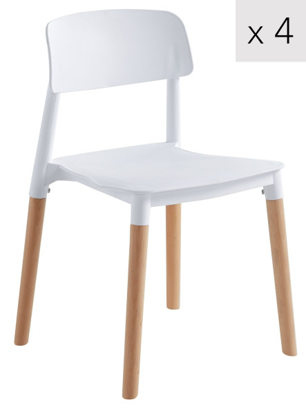 Zestaw 4 krzeseł skandynawskich białe drewno, 316470