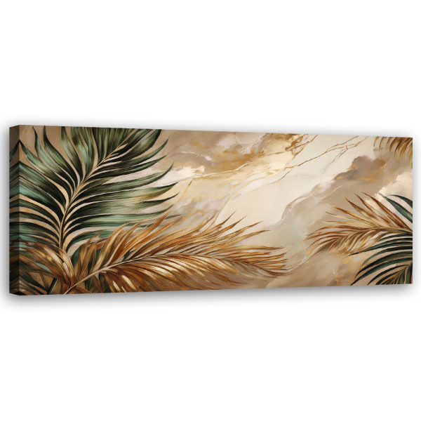 Feeby Obraz na płótnie, Liście Rośliny Boho na żłotym Marmurze 90x30, 3242033