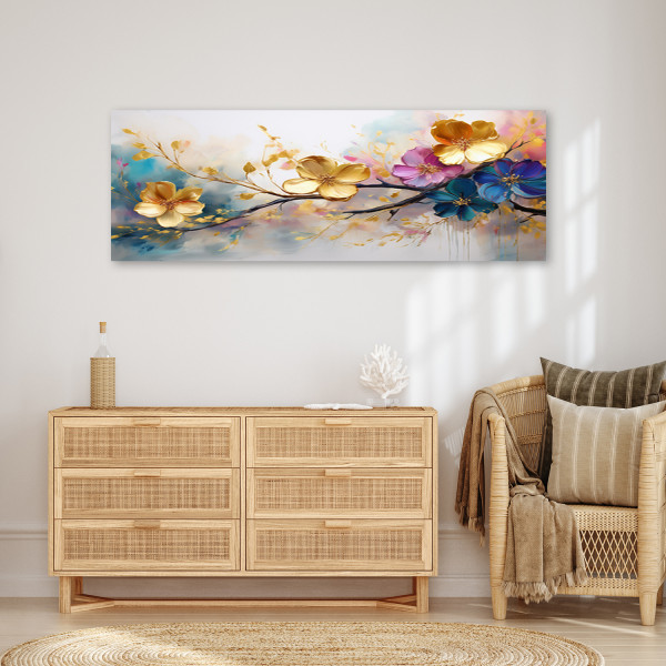 Feeby Obraz na płótnie, Kwitnące Kolorowe Kwiaty Glamour 120x40, 3246255