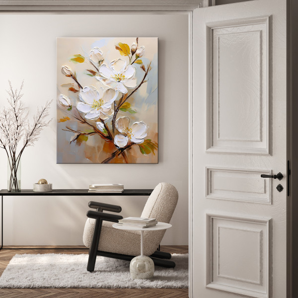 Feeby Obraz na płótnie, Białe Kwiaty Malowane 60x90, 3251855