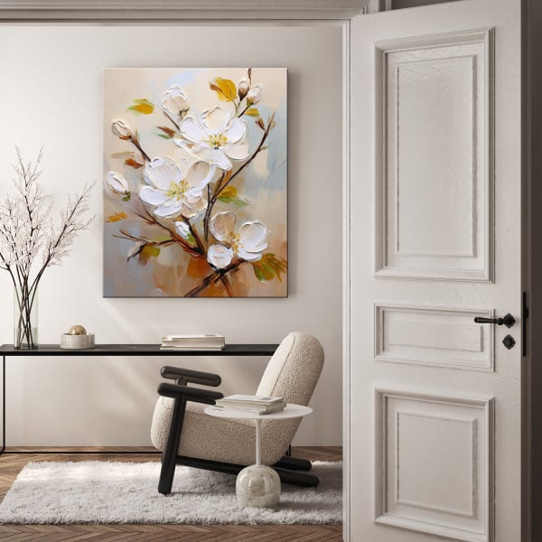 Feeby Obraz na płótnie, Białe Kwiaty Malowane 70x100, 3256216