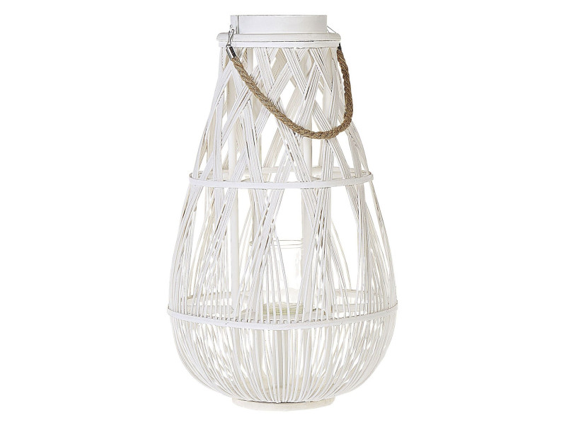 Lampion dekoracyjny bambusowy 56 cm biały, 330586