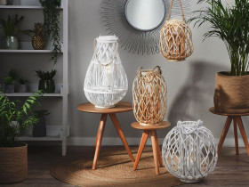Lampion dekoracyjny bambusowy 56 cm biały