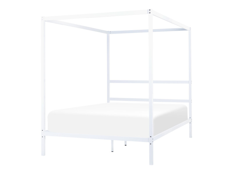 Łóżko metalowe 140 x 200 cm z baldachimem białe, 331219