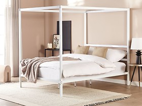 Łóżko metalowe 140 x 200 cm z baldachimem białe