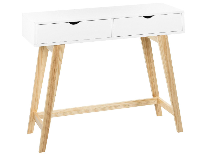 Konsola stolik 2 szuflady biała z jasnym drewnem, 335963