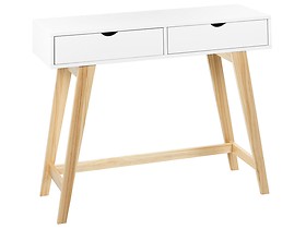 Konsola stolik 2 szuflady biała z jasnym drewnem