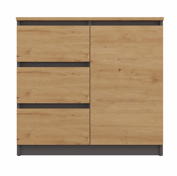 Komoda 1D3S szafka 1 drzwi 3 szuflady Antracyt/Dąb Artisan, 344443