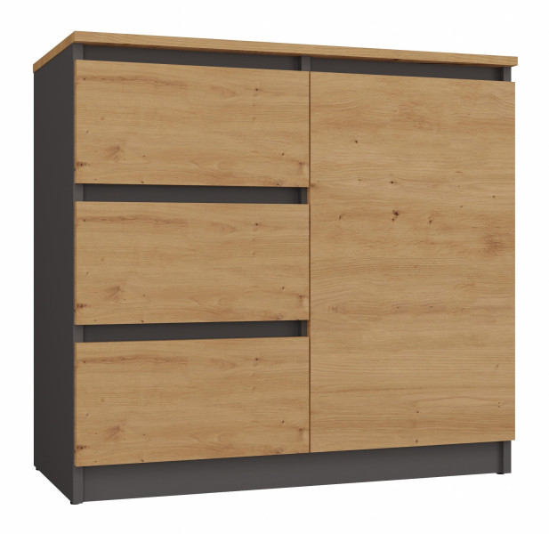 Komoda 1D3S szafka 1 drzwi 3 szuflady Antracyt/Dąb Artisan, 344445