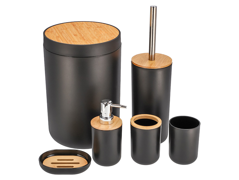 zestaw łazienkowy czarny z bambusowym wykończeniem 6 elementów w zestawie, 347809