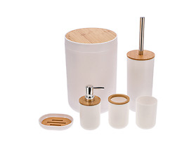 zestaw łazienkowy biały z bambusowym wykończeniem 6 elementów w zestawie