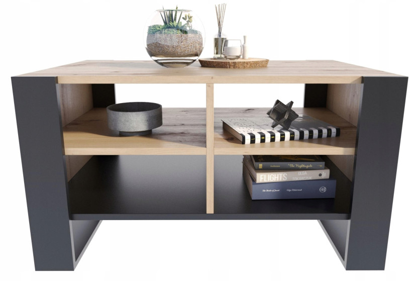 Ława stolik kawowy FIGA artisan-czarny stół z półką półkami loft schowek PE, 3497064