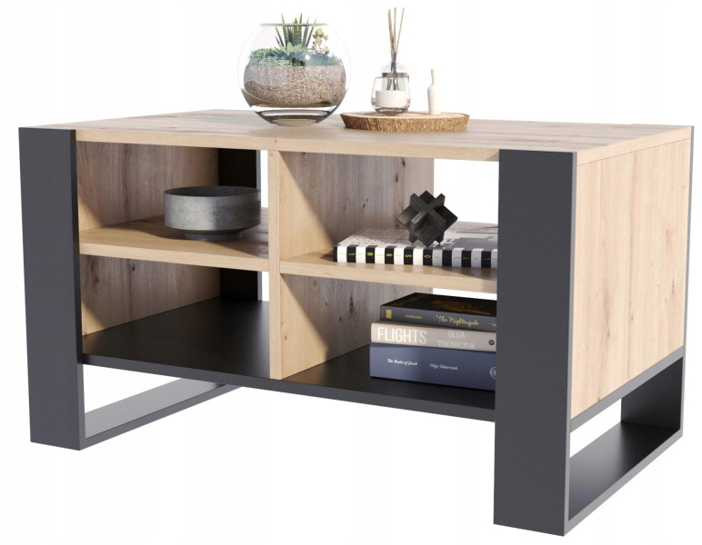 Ława stolik kawowy FIGA artisan-czarny stół z półką półkami loft schowek PE, 3497065