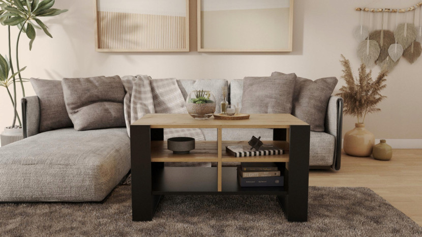 Ława stolik kawowy FIGA artisan-czarny stół z półką półkami loft schowek PE, 3497067