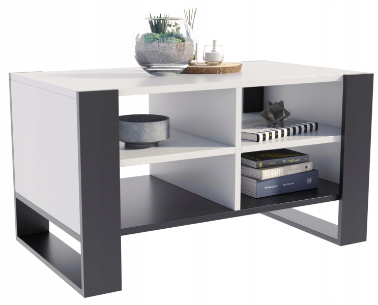 Ława stolik kawowy FIGA biały-czarny stół z półką półkami loft schowek PER, 3497082