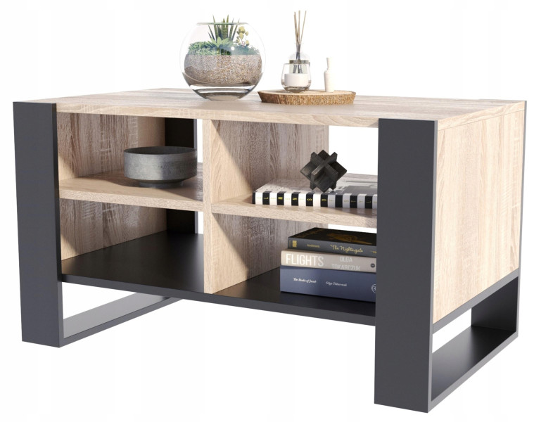 Ława stolik kawowy FIGA sonoma-czarny stół z półką półkami loft schowek PER, 3497090