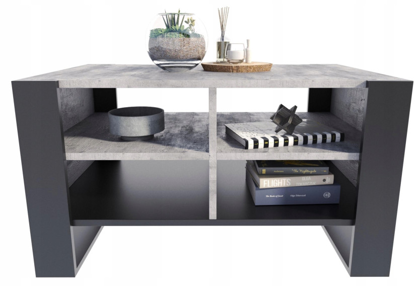 Ława stolik kawowy FIGA beton-czarny stół z półką półkami loft schowek PER, 3497106
