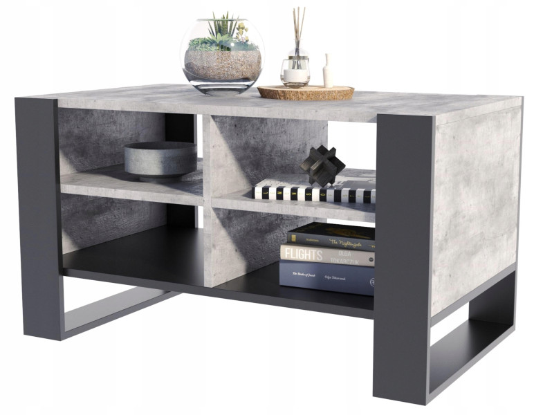 Ława stolik kawowy FIGA beton-czarny stół z półką półkami loft schowek PER, 3497107