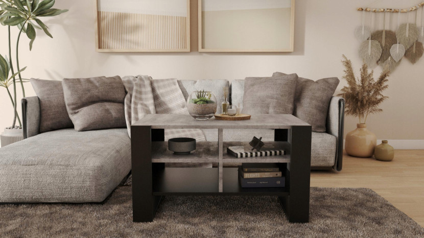 Ława stolik kawowy FIGA beton-czarny stół z półką półkami loft schowek PER, 3497109