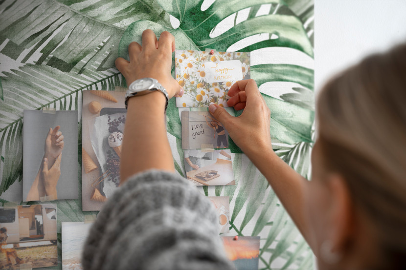 Tablica korkowa do pracy nadruk Dżungla liście + pinezki, 3502755