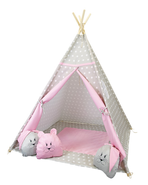 Szaro - równowy namiot tipi dla dzieci + poduszki, 350679