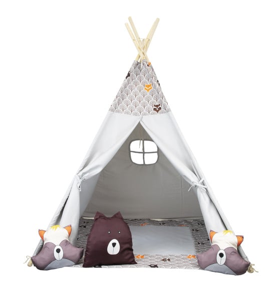 Szary namiot tipi dla dzieci Lisek + poduszki, 350687