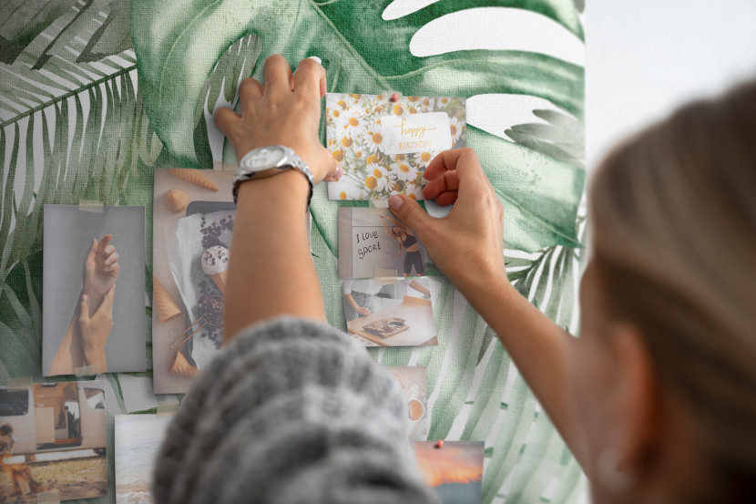 Tablica korkowa do pracy nadruk Dżungla liście + pinezki, 3535160
