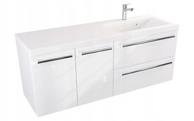 Szafka z umywalką i szufladami 120 cm biały połysk Furni
