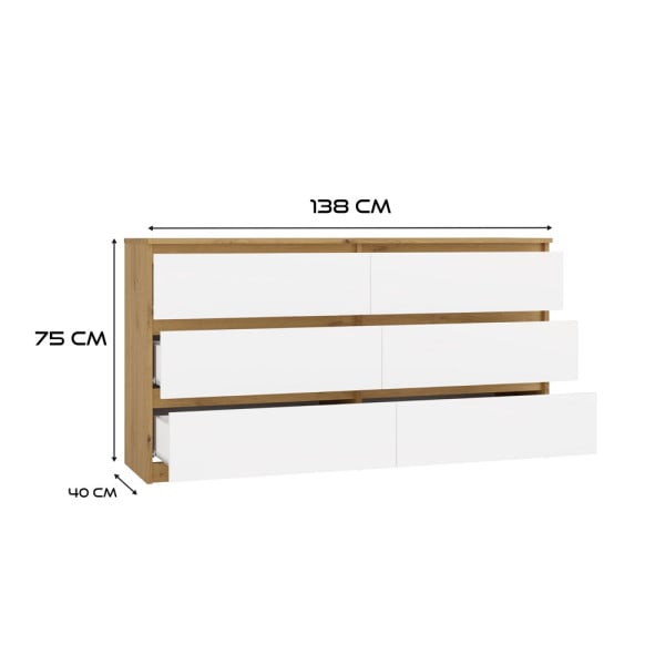 Komoda Malwa M6 140 Dąb Artisan Biały, 3566200