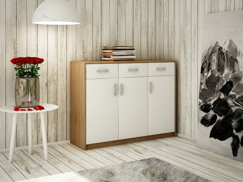 Komoda K023 Dąb Sonoma-Biały 85x110x35 cm Bestseller, 3838143