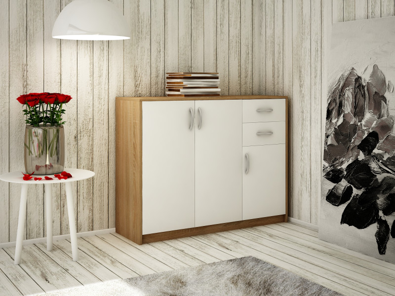 Komoda K021 Dąb Sonoma-Biały 85x110x35 cm Bestseller, 3838153