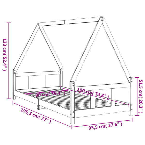 łóżko dla dzieci Brąz 195.5 x 95.5 x 133 cm Lite drewno sosnowe vidaXL, 3853635