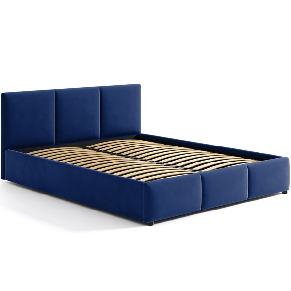 Łóżko tapicerowane 160×200 z pojemnikiem na pościel niebiesk, 385744