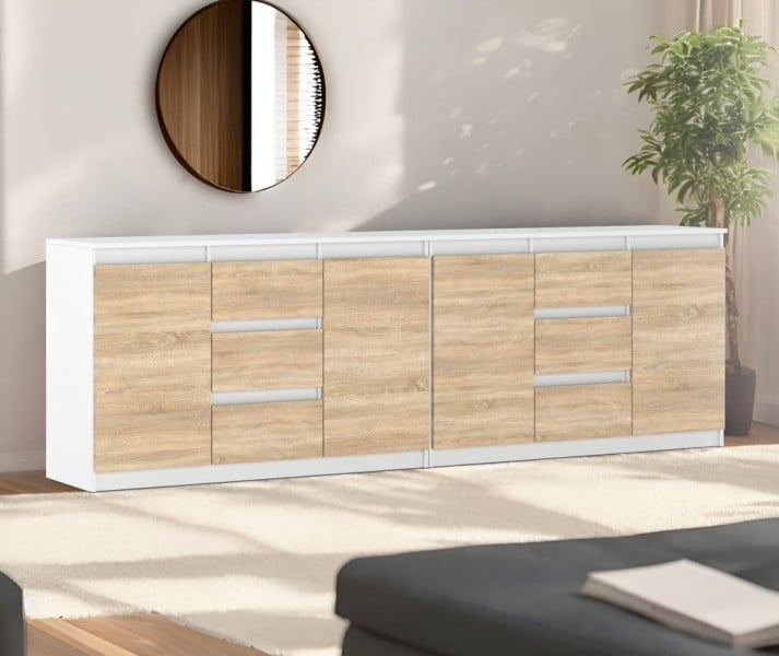 Komoda 240cm szafka biała dąb sonoma pojemna duża salon, 3912656