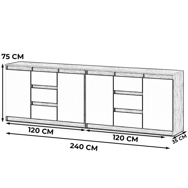 Komoda 240cm do pokoju szafka loft szary biały mat salon, 3912755