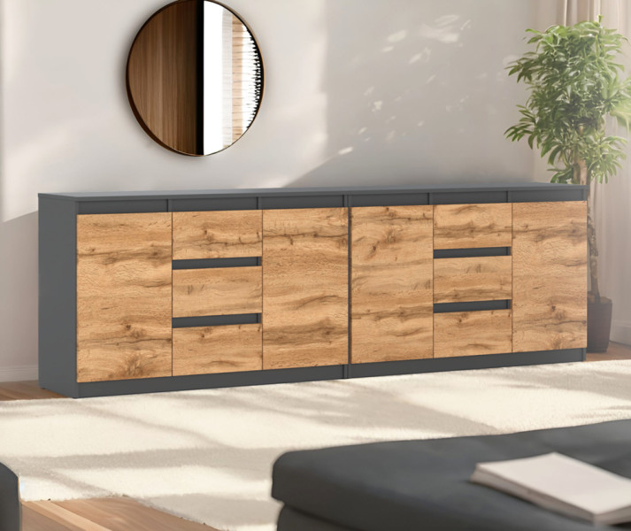 Komoda loft 240cm szafka na ubrania szara dąb wotan salon, 3912808