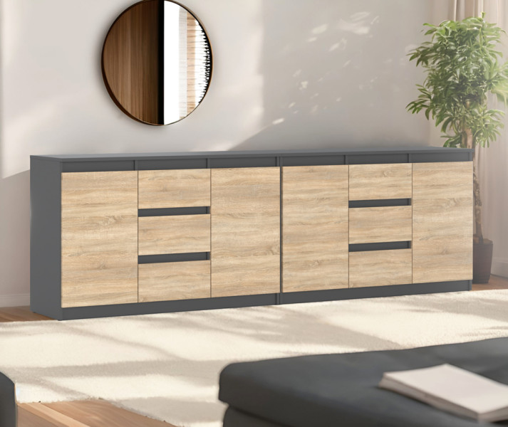 Komoda 240cm szary mat dąb sonoma pojemna szafka do salonu, 3912945