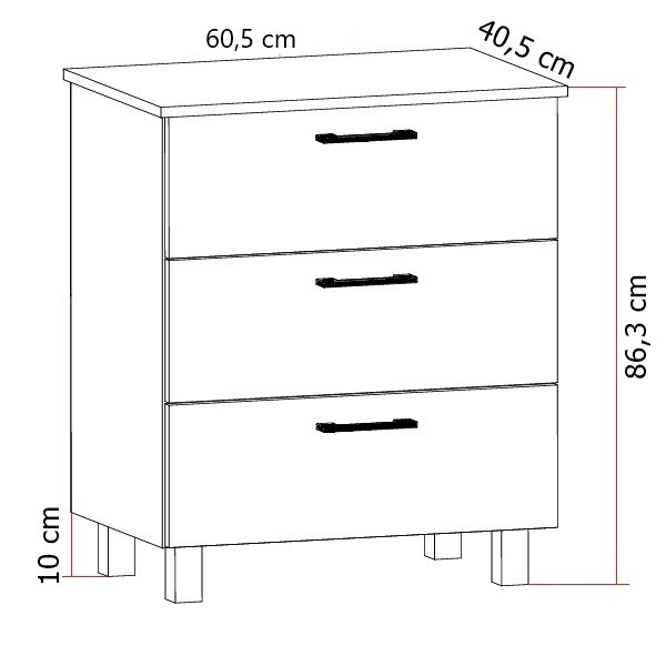 Komoda Nela 60 z 3 szufladami blat 32 biała, 3914561