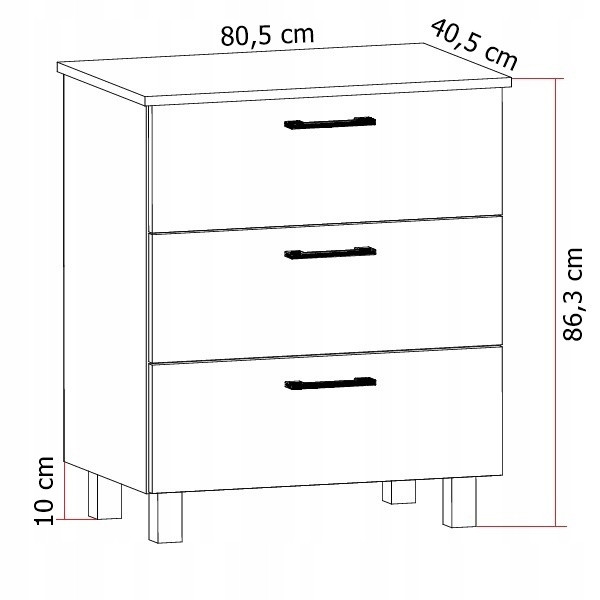 Komoda Nela 80 z 3 szufladami blat 32 biały/dąb craft złoty, 3914586