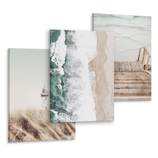 Obrazy Latarnia Morska Plaża Morze Rośliny 3D, 394784