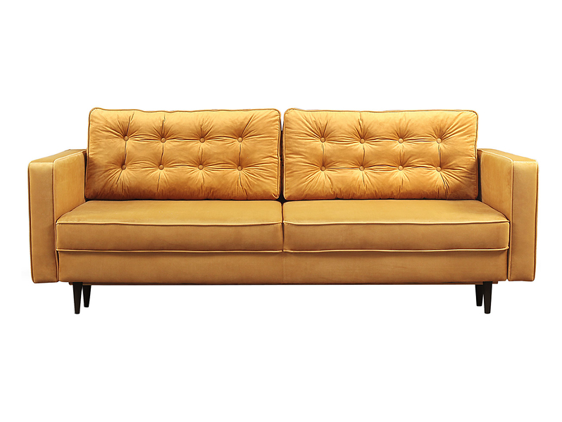 sofa trzyosobowa Tivoli rozkładana z pojemnikiem welurowa żółta, 399905