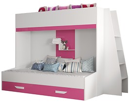 Łóżko piętrowe Antresola PARTY 17 biały + różowy