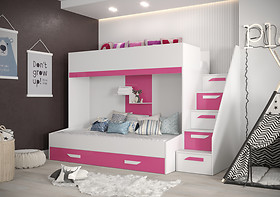 Łóżko piętrowe Antresola PARTY 16 biały + różowe